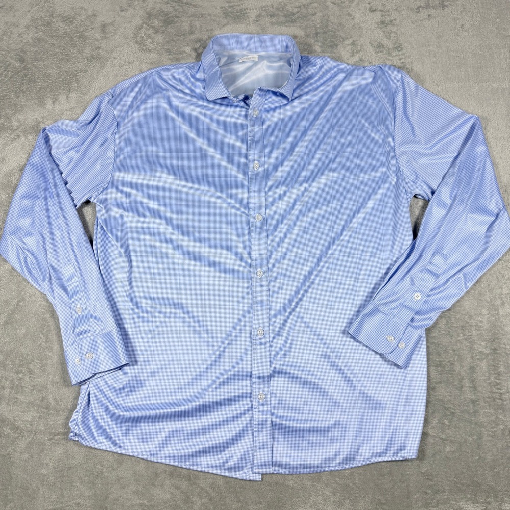 Collars & Co Mens 3XL Button Down Long Sleeve Shirt Blue Gingham Dress Collar